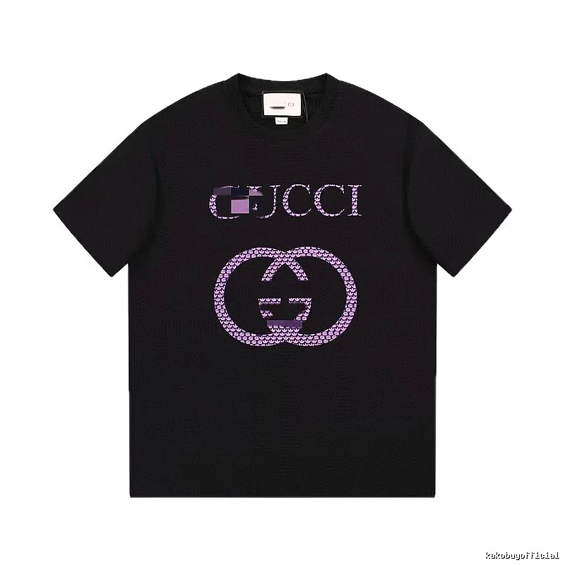 Gucci Double G Trendy Style Black and Purple Short Sleeve T-Shirt