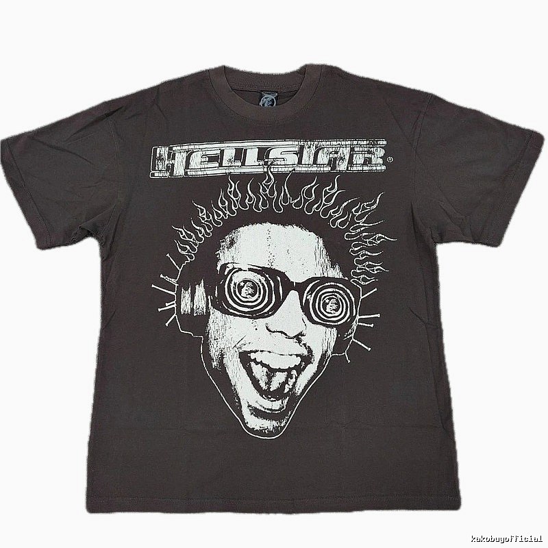 Hellstar Flame Portrait Street Style Charcoal Gray T-shirt