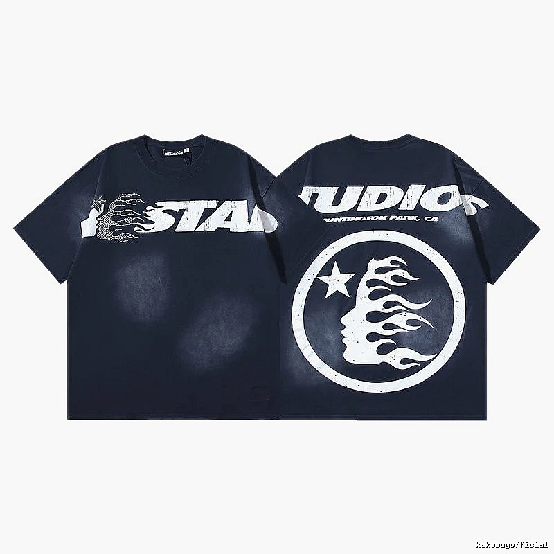 Hellstar Flame Print Street Style Black T-shirt
