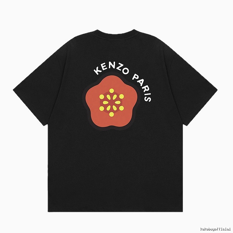 KENZO Begonia Print Trendy Style Black T-Shirt