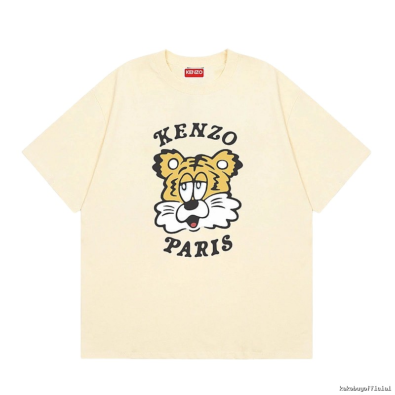 KENZO Tiger Head Print Trendy Style Beige T-shirt