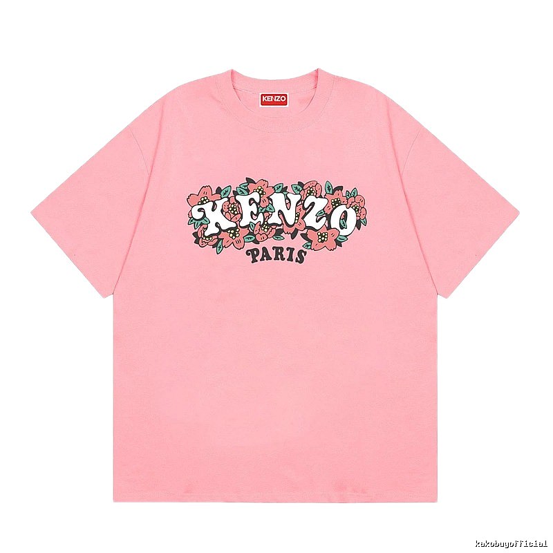 KENZO Trendy Pink Floral Print Short Sleeve T-shirt