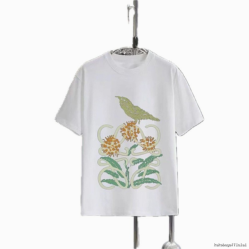 LOEWE Floral & Bird Print Casual Style White T-Shirt