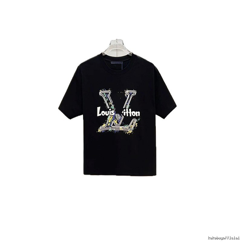 Louis Vuitton Ink-Splashing Graffiti Trendy & Cool Black Short-Sleeve T-Shirt