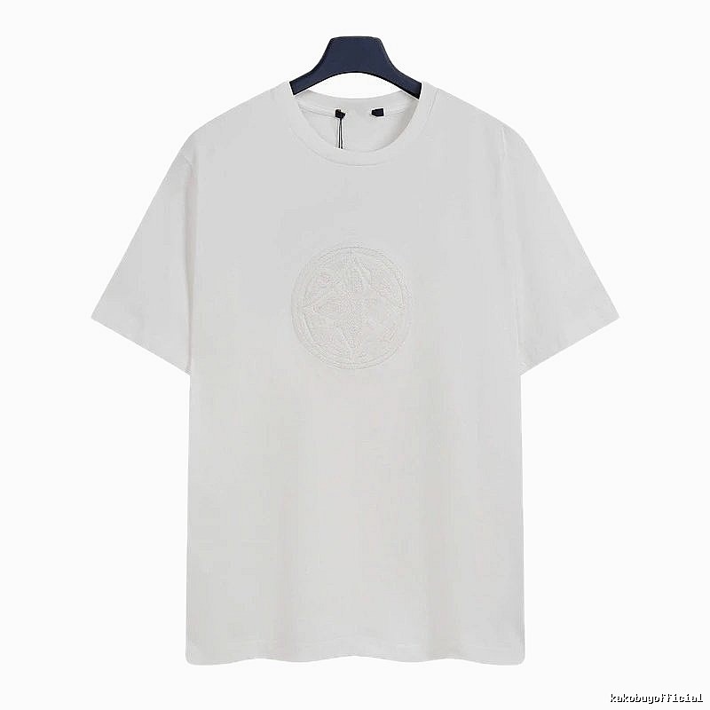 Louis Vuitton Minimalist Style White T-Shirt with Embroidered Round Logo