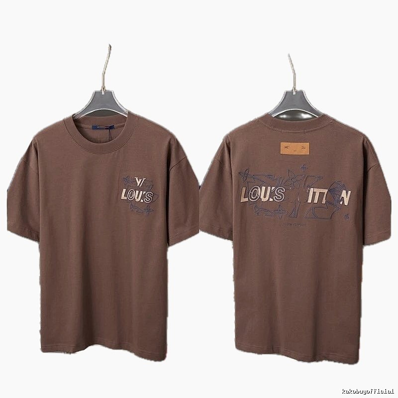 Louis Vuitton Monogram Embroidered Trendy Brown T-Shirt