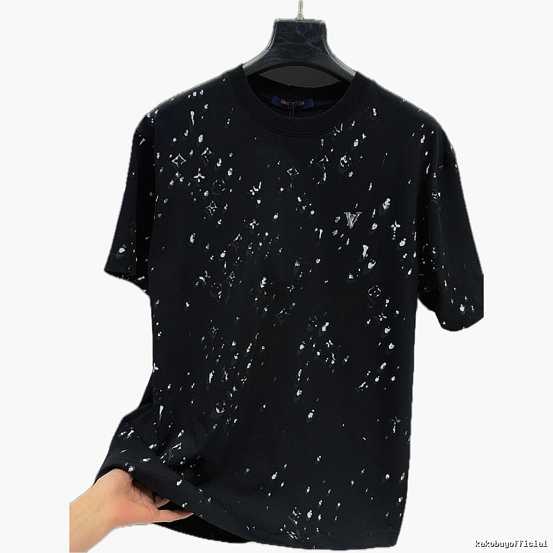 Louis Vuitton Monogram Ink-Splattered Trendy Cool Black Short-sleeve T-shirt