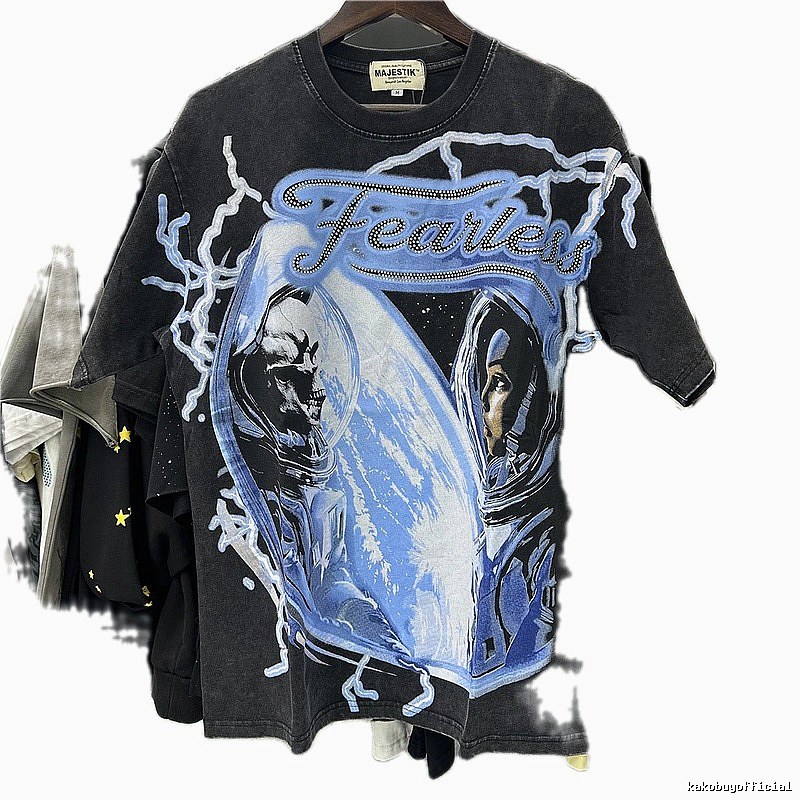 MAJESTIK Space Print Street Style Black T-Shirt