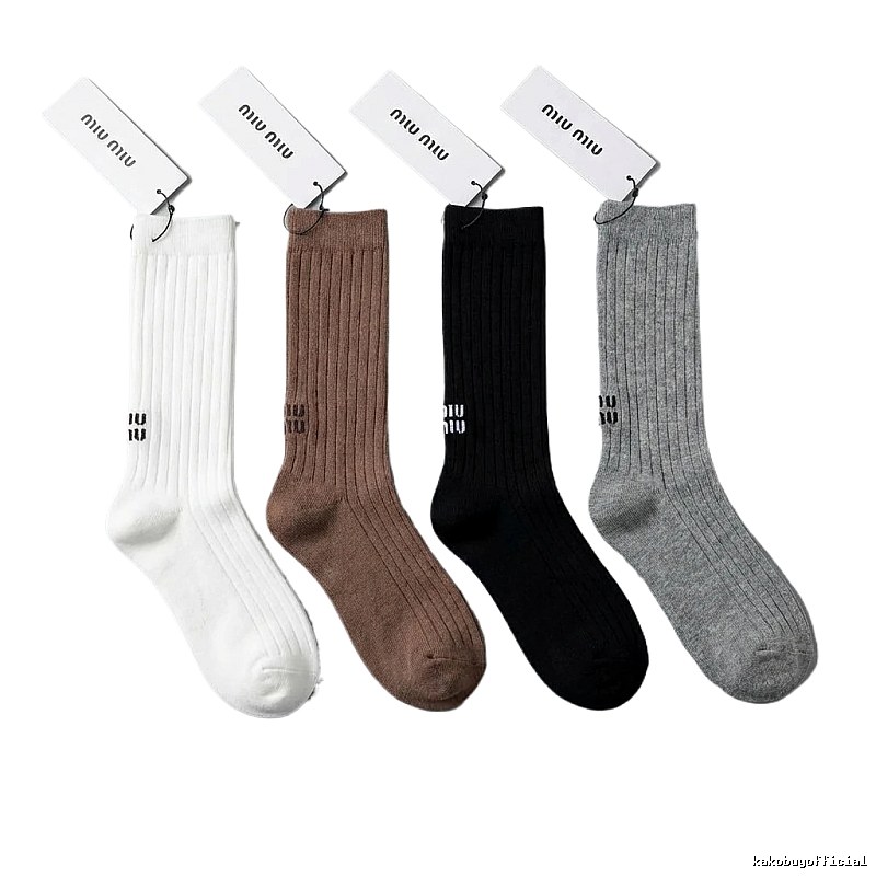 MiuMiu Solid Color Trendy Socks (White/Brown/Black/Gray)