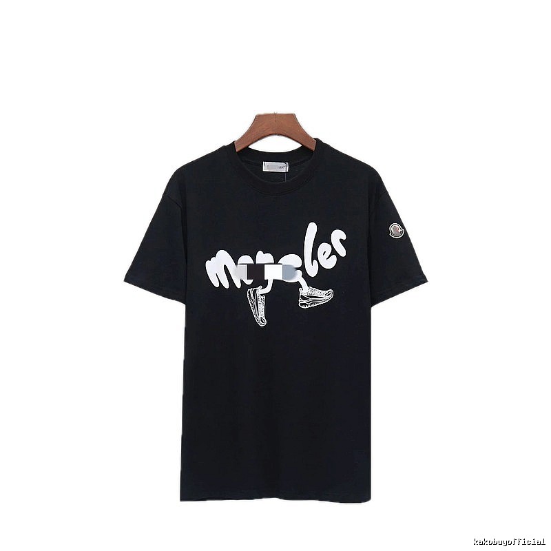 Moncler Casual Printed Black Short Sleeve T-Shirt