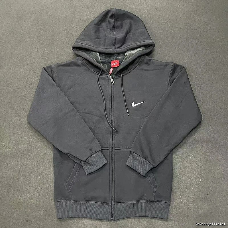 Nike Zip-Front Design Charcoal Black Zip Hoodie Travel Styling Swoosh