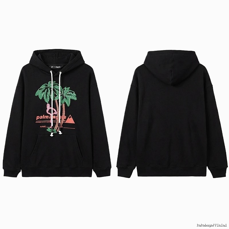Palm Angels Black Hoodie with Palm Tree Print
