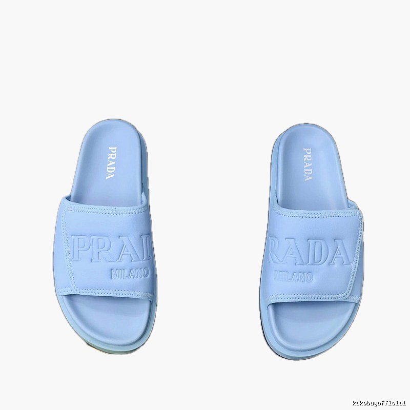 Prada Embossed Collection Minimalist Style Light Blue Slides