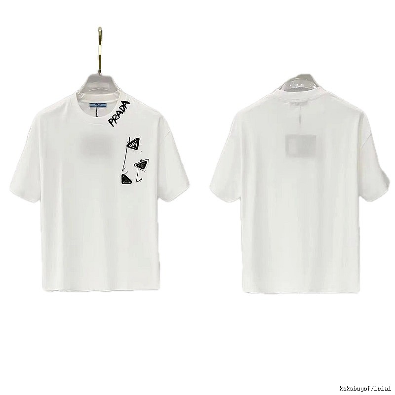 Prada Triangle Logo Casual Style White T-Shirt
