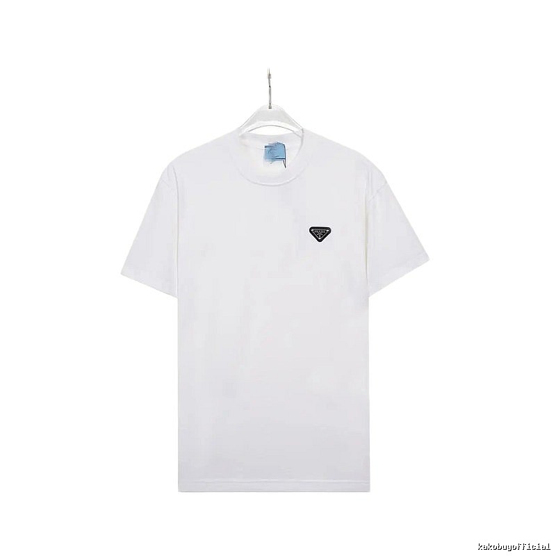 Prada Triangle Logo Minimalist Style White Short-sleeve T-shirt