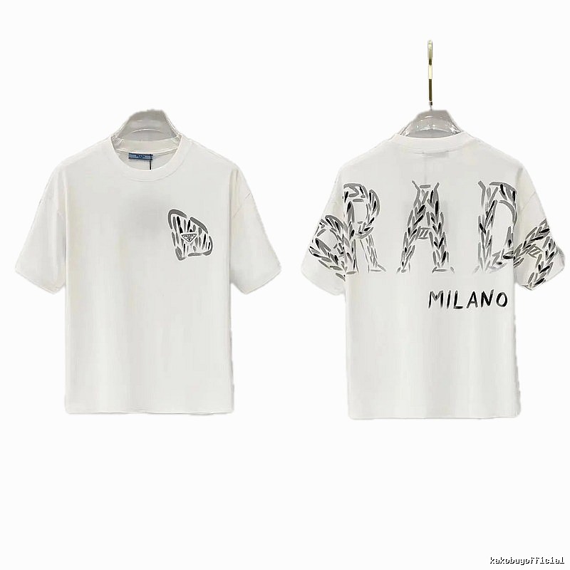 Prada Triangle Logo Trendy & Edgy Style White Short-sleeve T-shirt