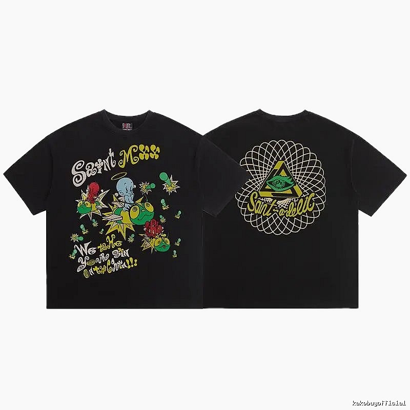 SAINT Cartoon Graffiti Street Style Black T-Shirt