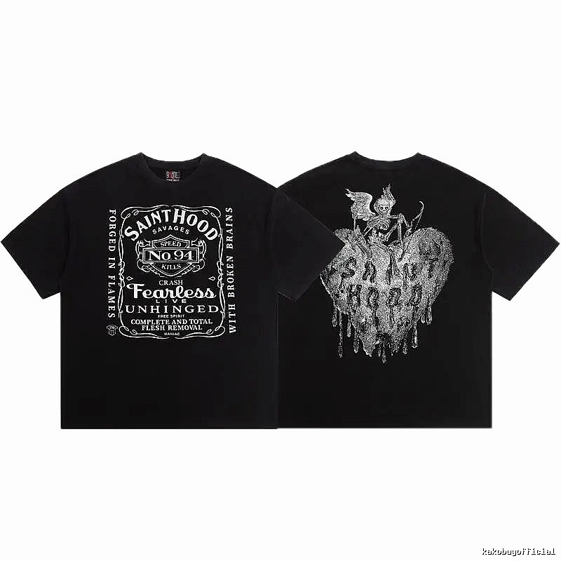 SAINTHOOD Skeleton Print Street Style Black T-Shirt