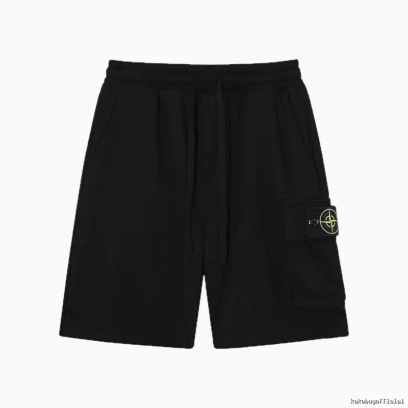 Stone Island Compass Logo Workwear Style Black Shorts