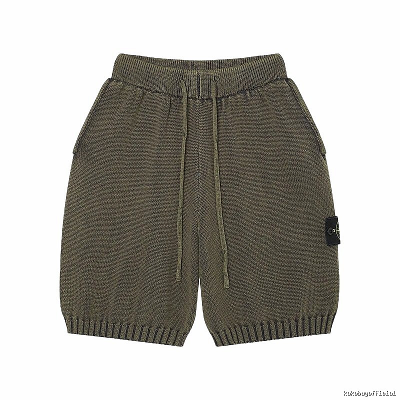 Stone Island Compass Techwear Style Olive Green Knit Shorts