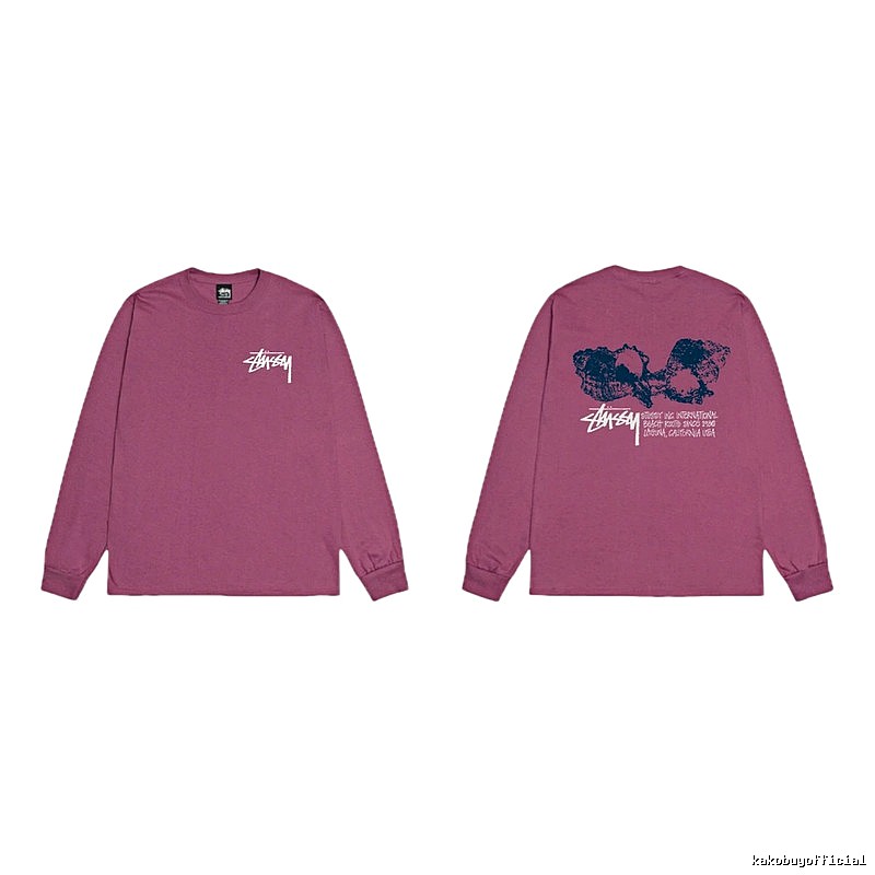Stussy printed retro style rose red long sleeves