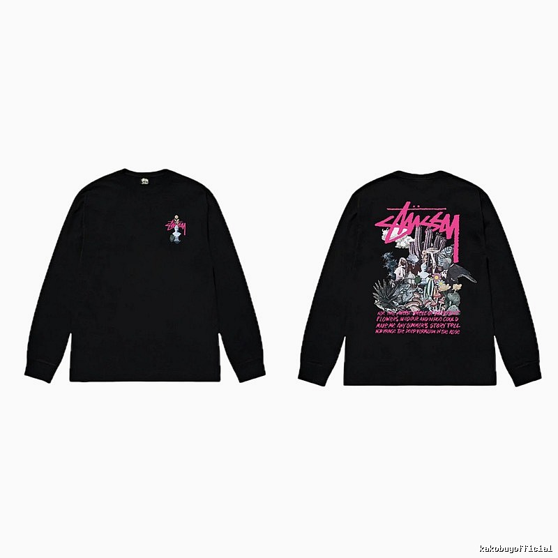 Stussy-printed trendy black T-shirt