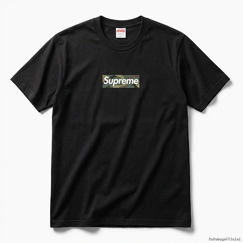 Supreme camouflage-style black T-shirt