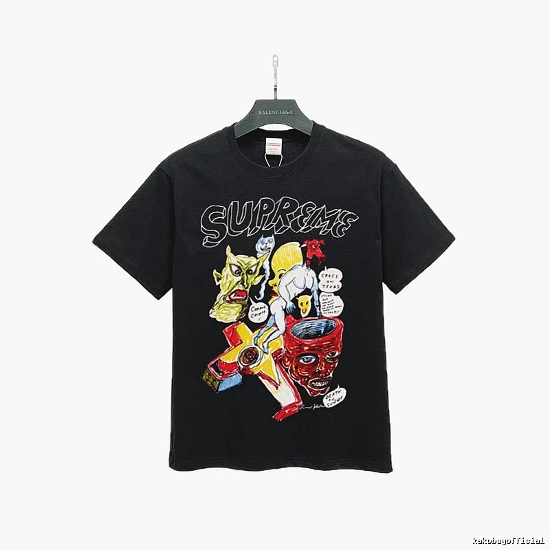 Supreme Graffiti Print Street Style Black T-Shirt