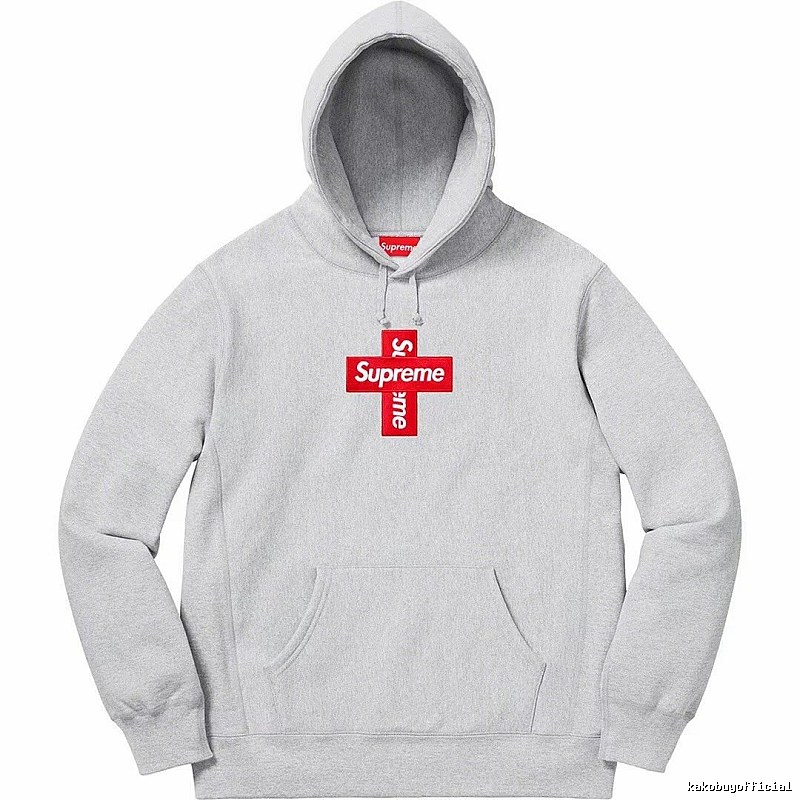 Supreme Streetwear Logo hoodie Gray Red Oversized with Logo Accent