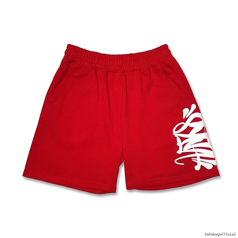 SynaWorld graffiti-style red shorts
