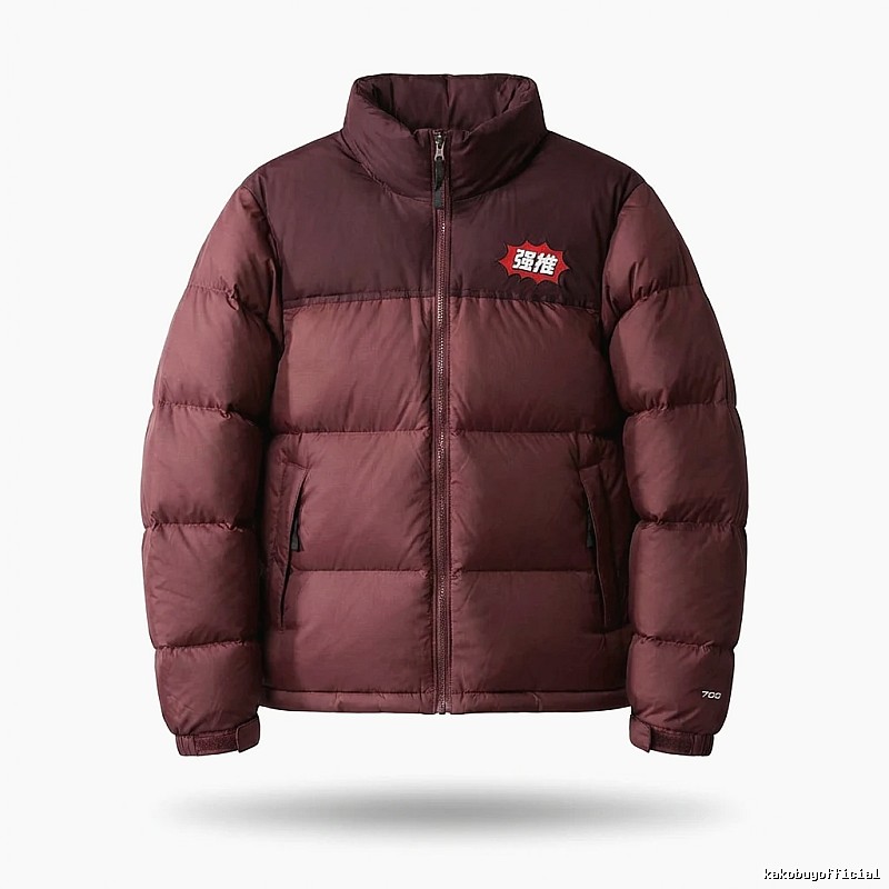 The North Face burgundy - patchwork down jacket.