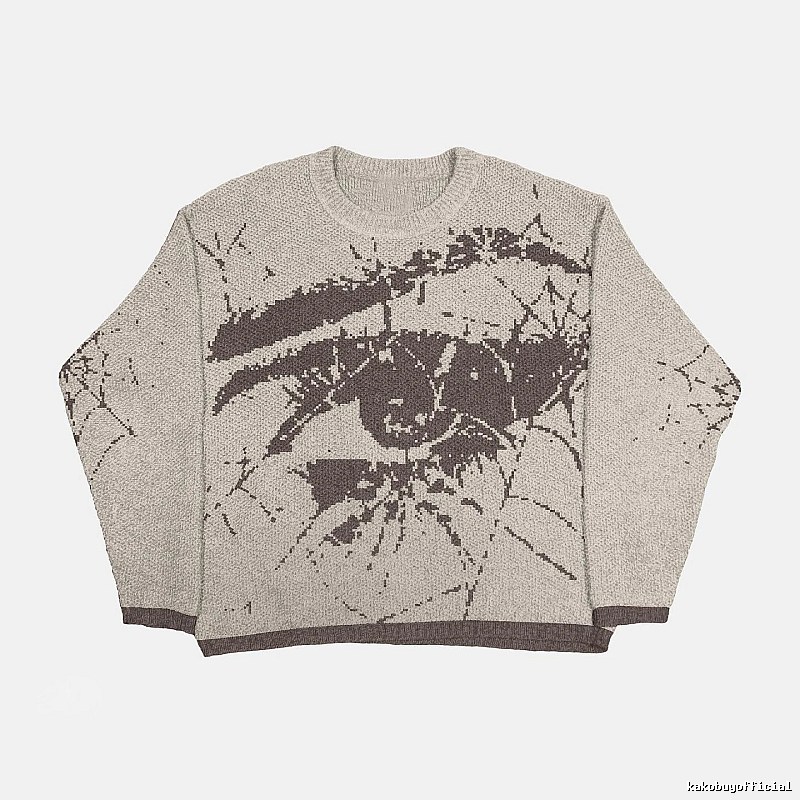 Urban Anime graphic sweater Black Knit Top with Statement Pattern