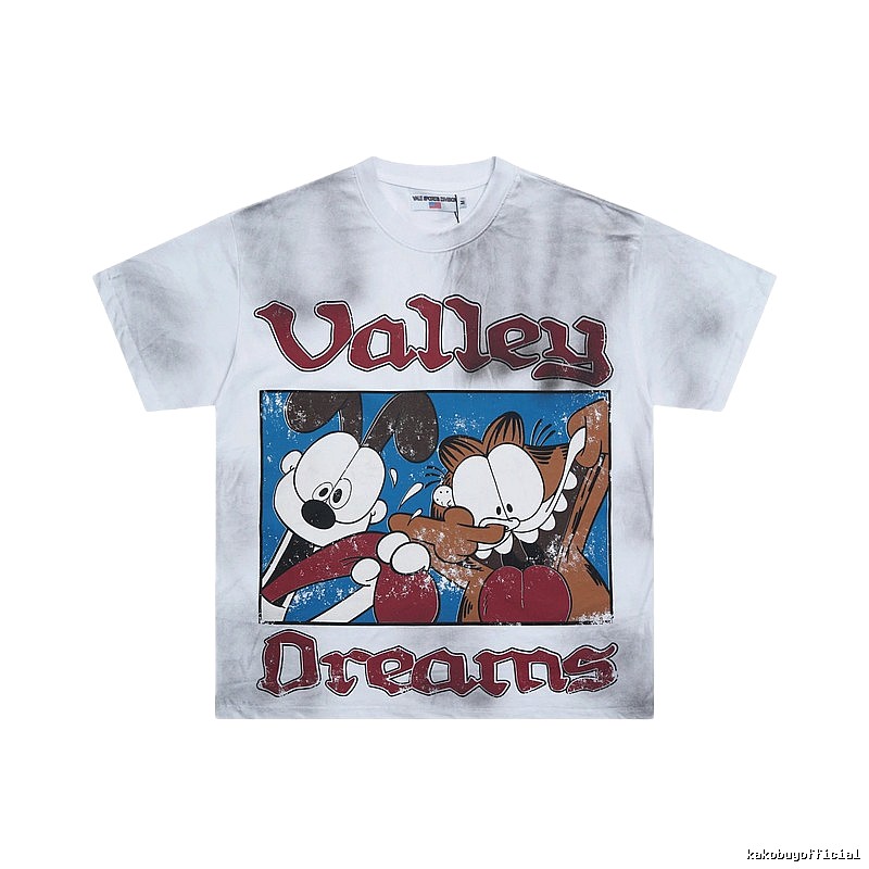 Valley Cartoon Print Vintage Distressed White T-Shirt